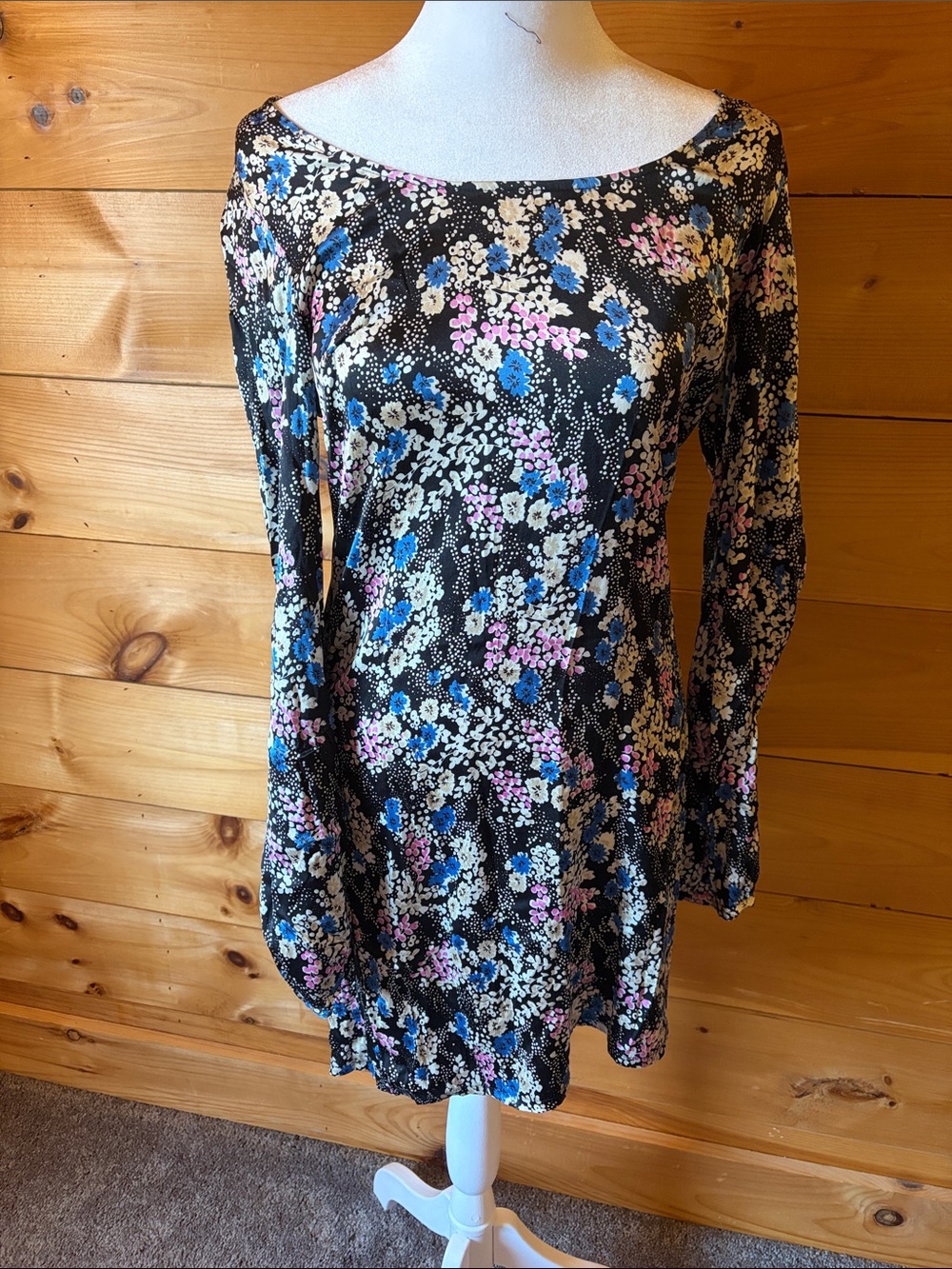 Express Black Floral Mini Dress with Blue and Pink Accents